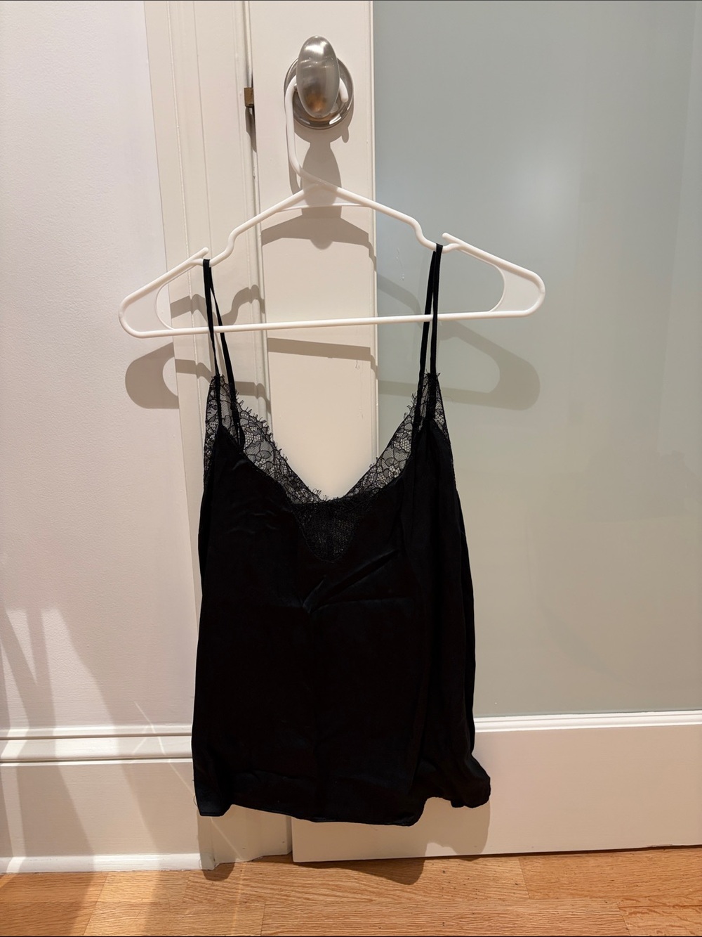 Cami NYC Black Satin Lace-Trim Slip Tank